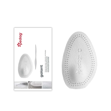 An image of the Galant metatarsal pad/foot support. A white support with hell support